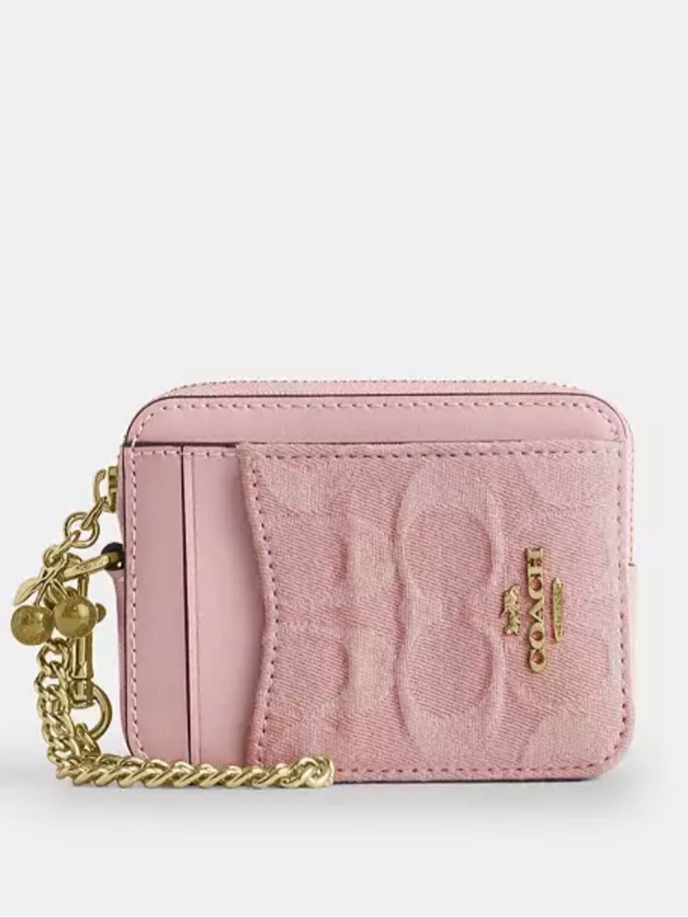 New Coach Zip Card Case Pink Signature Denim 2026 Release